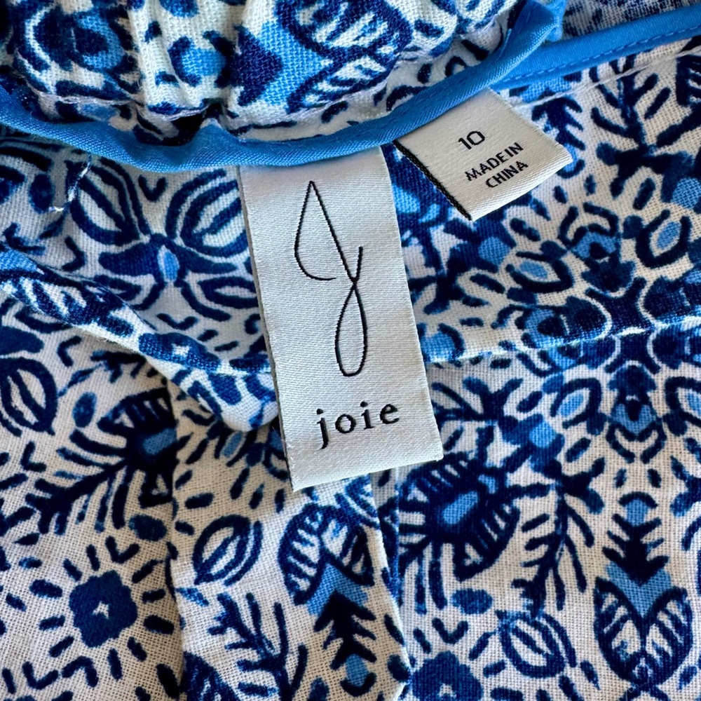 Joie Linen Blend Wide Leg Cropped Blue White Boho Tie Waist Pant Size 10. - Picture 4 of 7